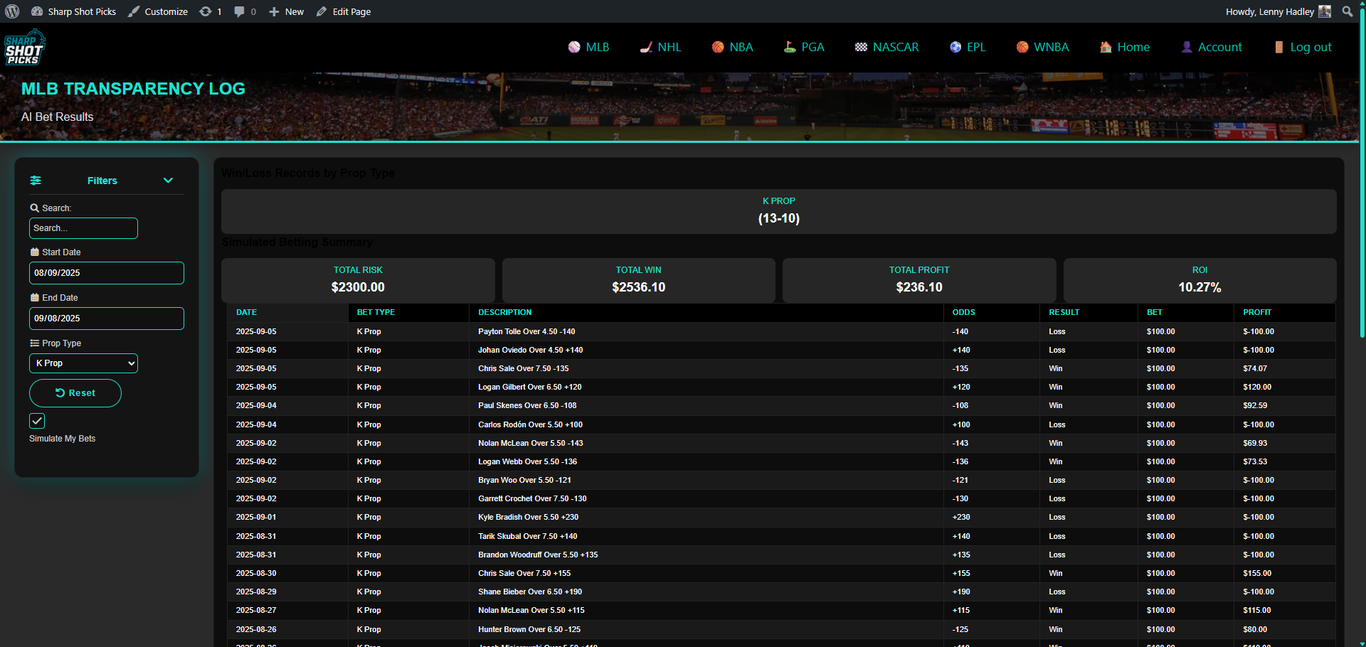 MLB transparency log screenshot